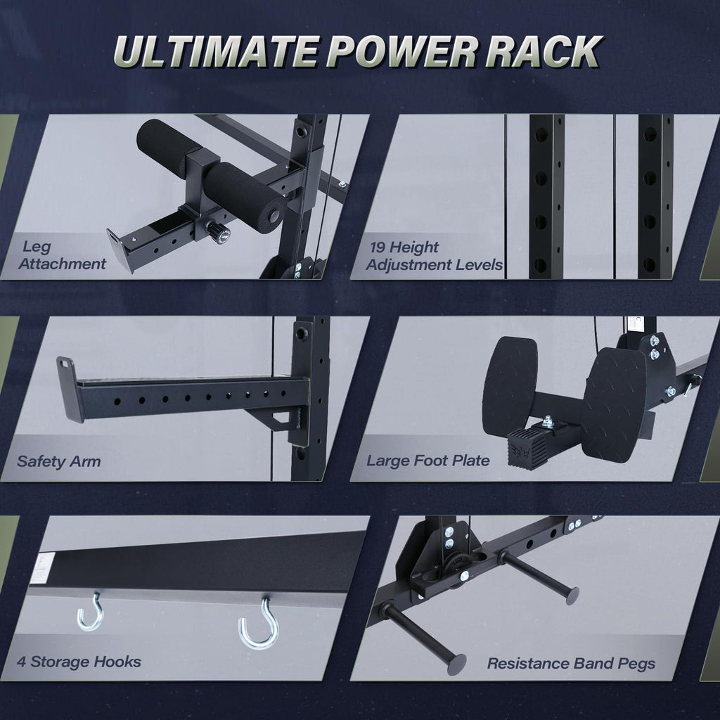 MAJOR FITNESS Drone3 Power Rack, 2500lbs Multi-Function Home Gym Squat Rack with Dual Pulley System, Pull-Up Bar & J-Hooks, Heavy-Duty Steel Frame for Maximum Stability & Strength Training