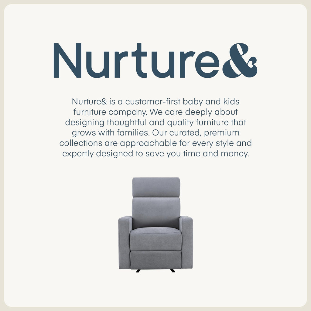Nurture& The Glider Premium Power Recliner Nursery Glider Chair with Adjustable Head Support | Designed with a Thoughtful Combination of Function and Comfort | Built-in USB Charger (Gray)