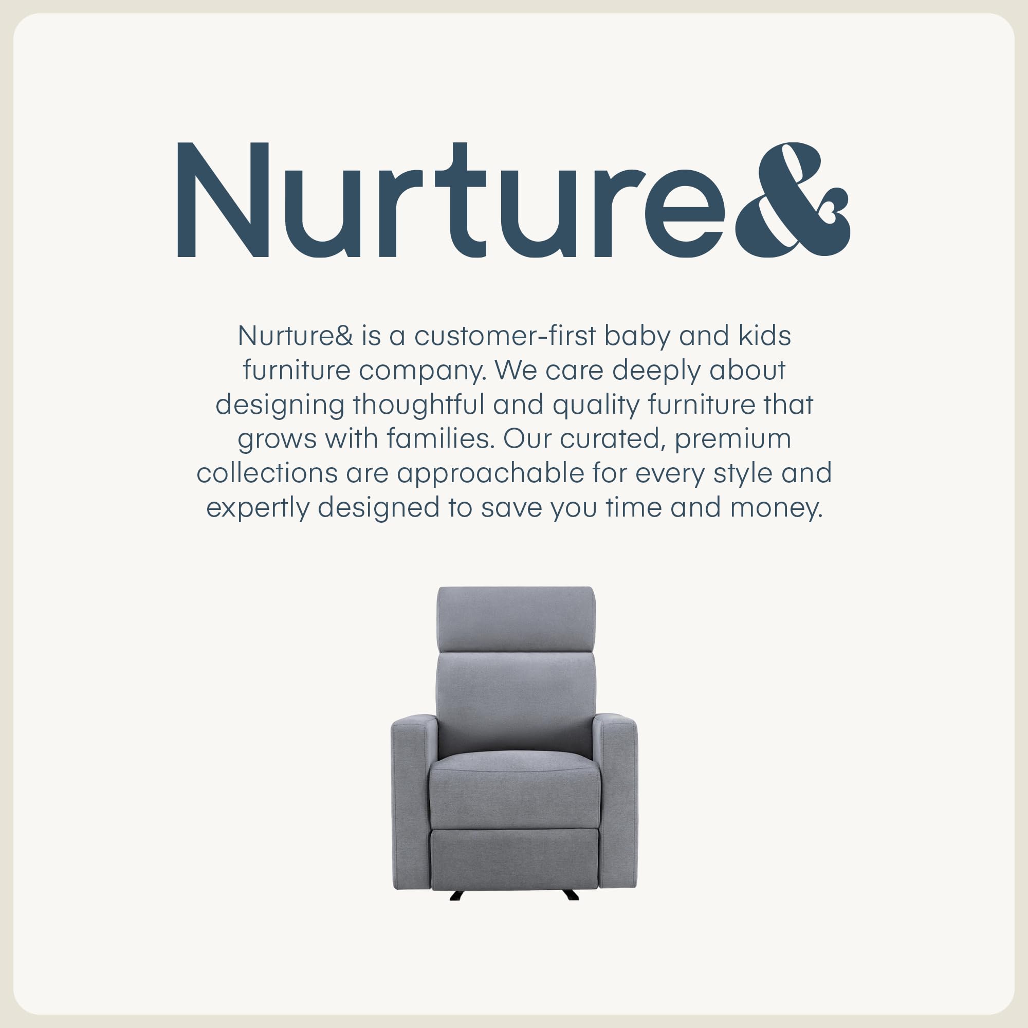 Nurture& The Glider Premium Power Recliner Nursery Glider Chair with Adjustable Head Support | Designed with a Thoughtful Combination of Function and Comfort | Built-in USB Charger (Gray)
