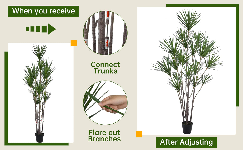 Fsslower Artificial Dracaena Marginata Tree 8FT with 547 Leaves & 19 Heads Tall Large Lifelike Faux Tropical Yucca Plant Madagascar Dragon Tree 96 Inch Black Pot for Indoor Home Office Store Decor