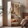 DONGMUWUJEE Solid Wood Full Length Mirror Clothes Rack,70" x 40" x 16" Oversize Standing Mirror Full Length with Brake Wheels, Floor Mirror for Living Room, Entryway, Bedroom (Walnut)