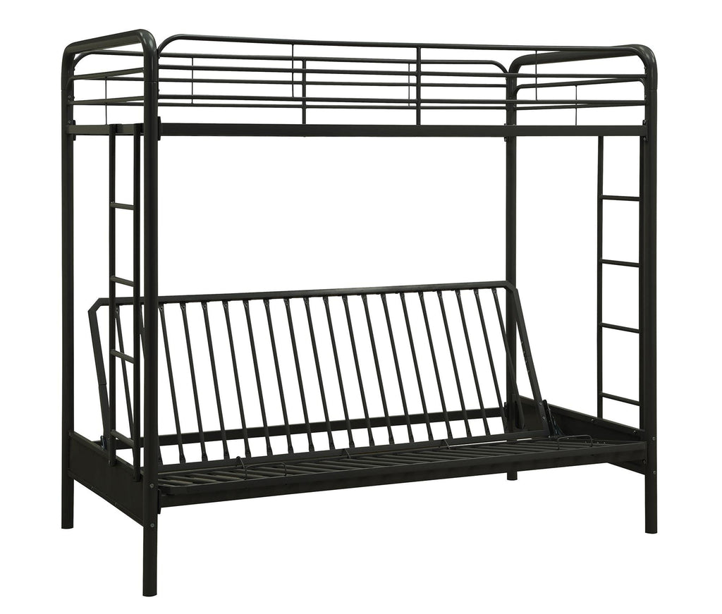 DHP Twin-Over-Futon Convertible Couch and Bed with Metal Frame, Ladder and Guardrails - Black
