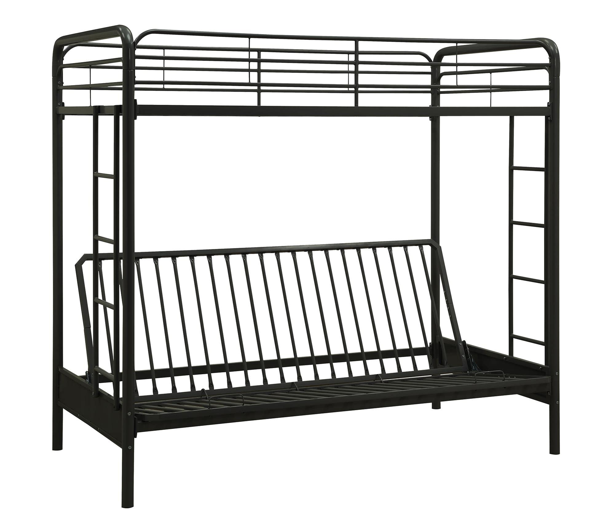 DHP Twin-Over-Futon Convertible Couch and Bed with Metal Frame, Ladder and Guardrails - Black