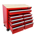 KEIKI 9 Drawer Rolling Tool Cart with Wooden Top, Metal Tool Cabinet with Wheels and Handle, Heavy Duty Storage Organizer for Garage Workshop (Red)