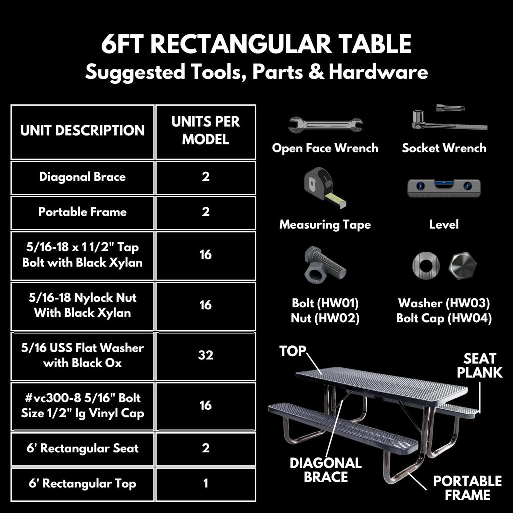 COATEDOUTDOORFURNITURE Heavy-Duty Portable Outdoor Picnic Table, Thermoplastic Coated Expanded Metal Commercial-Grade Patio Furniture Made in America (6ft Rectangular, Black)