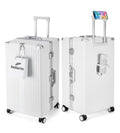 feilario 30in Super Large Captain Aluminum Frame Hardside Spinner Wheels Luggage, Removable Wheels Zipperless Checked Suitcase with Cup Holder/Phone Holder (Ivory White,30in)