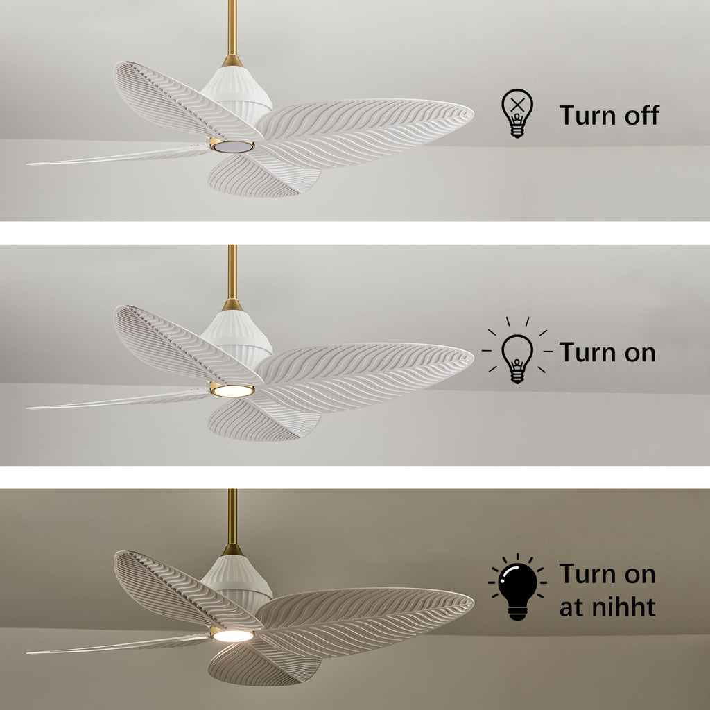 LVYEAYOU 52" Tropical Ceiling Fans with Lights, Indoor Palm Leaf Ceiling Fan with Light and Remote for Living Room Bedroom, ABS Blades, Dimmable LED Lights, 6 Speeds, Adjustable Height-White Gold