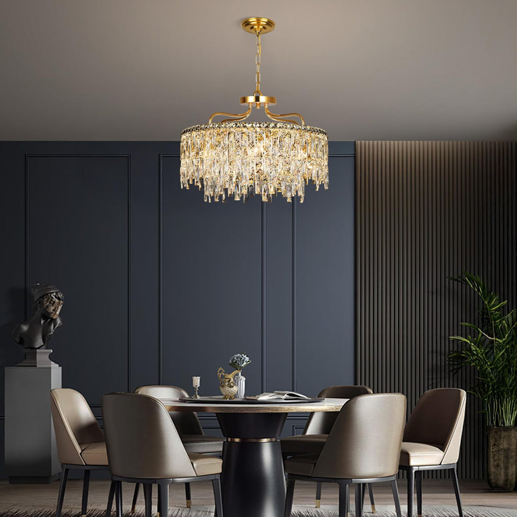 NISIDUN Gold Crystal Chandeliers for Dining Room Light Fixture, 24" Modern Round Chandeliers，8 Lights Luxury Ceiling Pendant Ceiling Lighting for Dining Room Bedroom Entryway Foyer Staircase