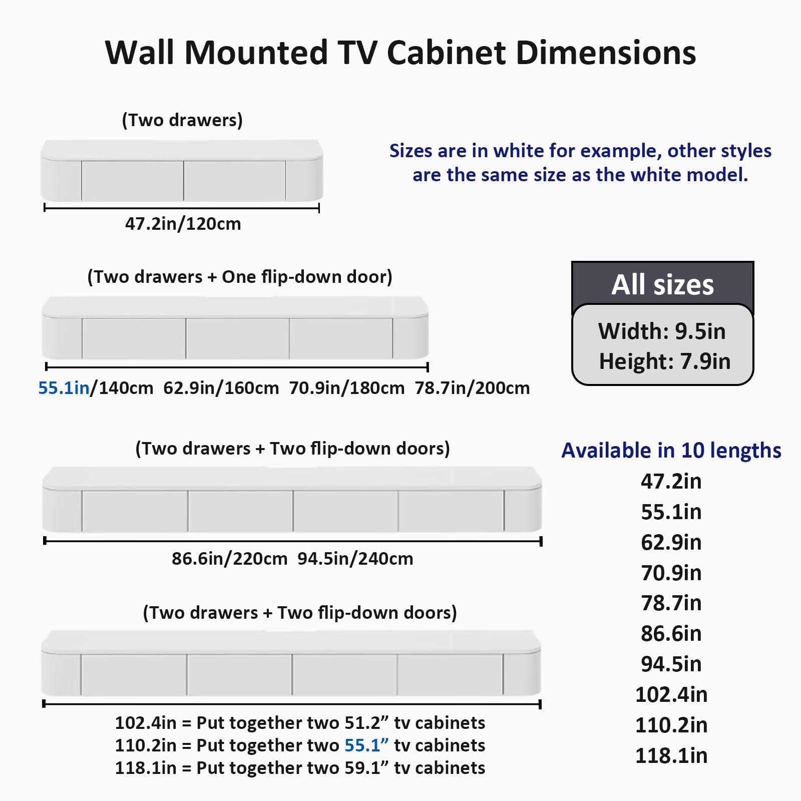 Floating TV Stand For 70 Inch TV, Modern TV Console With Storage Cabinets and Flip down doors, Suspended Entertainment Center TV Stand for Living Room Bedroom Farmhouse (White, 78.7x9.5x7.9 IN)
