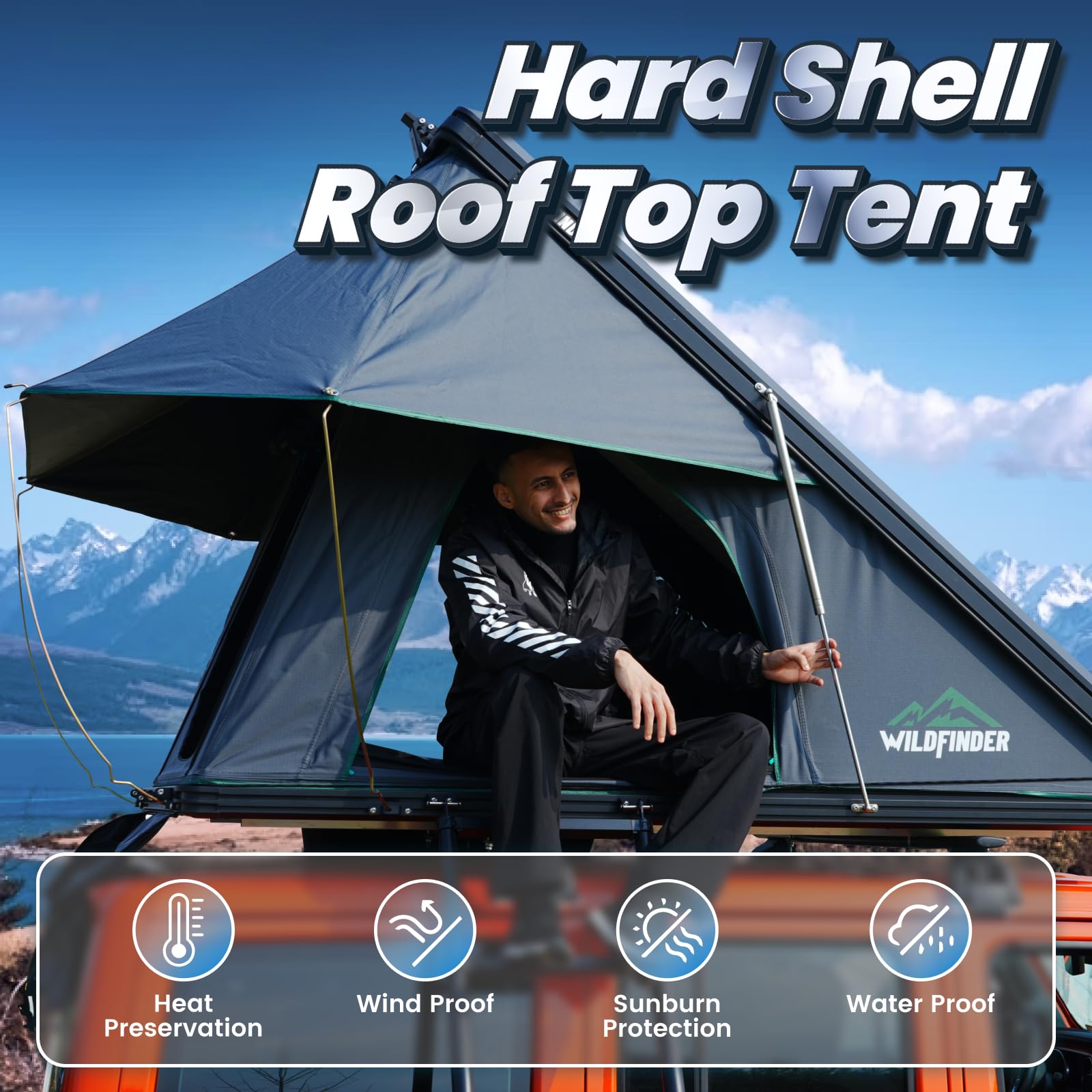 WildFinder Rooftop Tent Hard Shell Roof Top Tent Hardshell Suitable for Jeep SUV Truck Van,Camping Car Roof for 2-3 Person