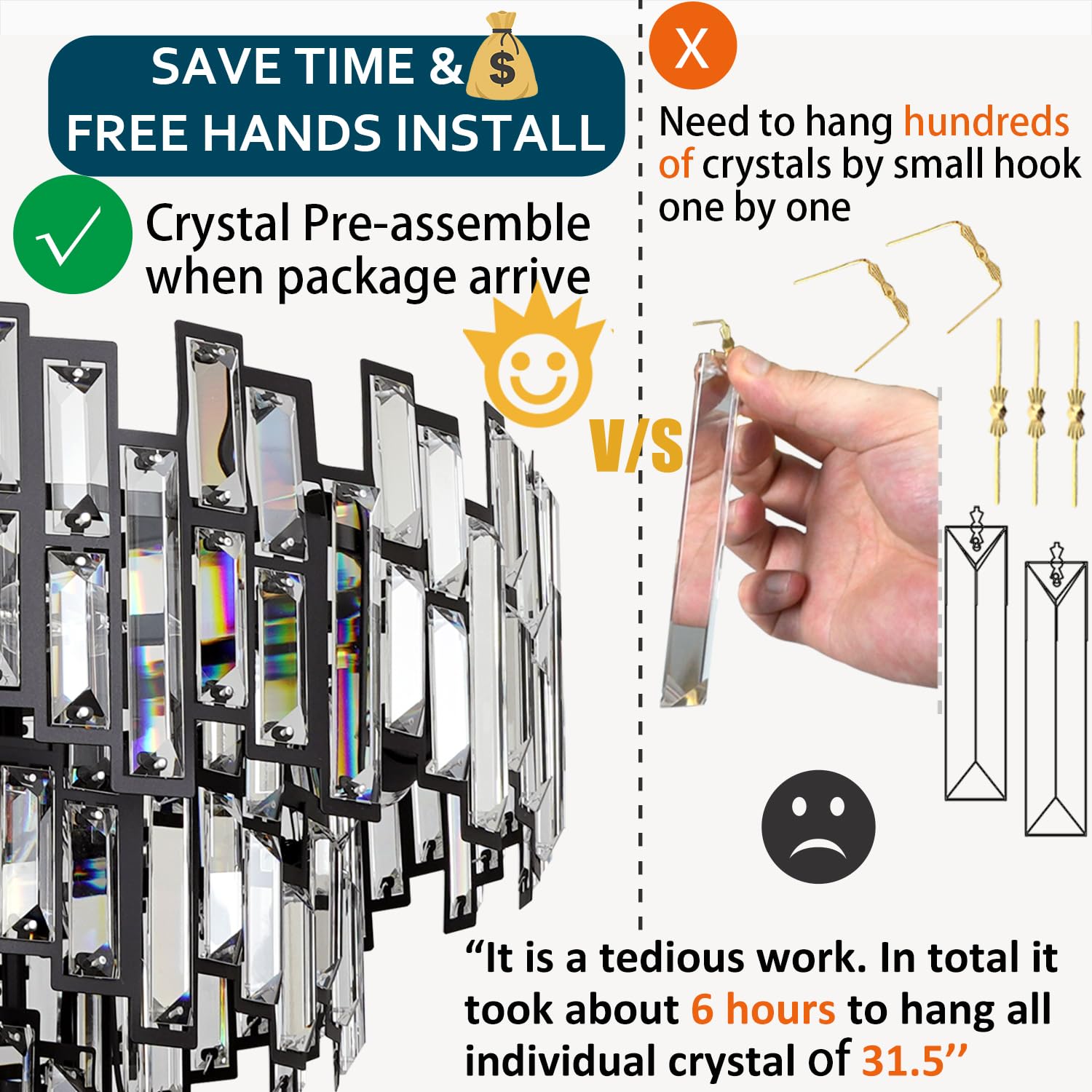 ANTILISHA Modern Crystal Chandelier Lighting Hall Grand Living Room Stairway Chandeliers Pendant Light Fixture for High Ceiling Hanging Round Large Black