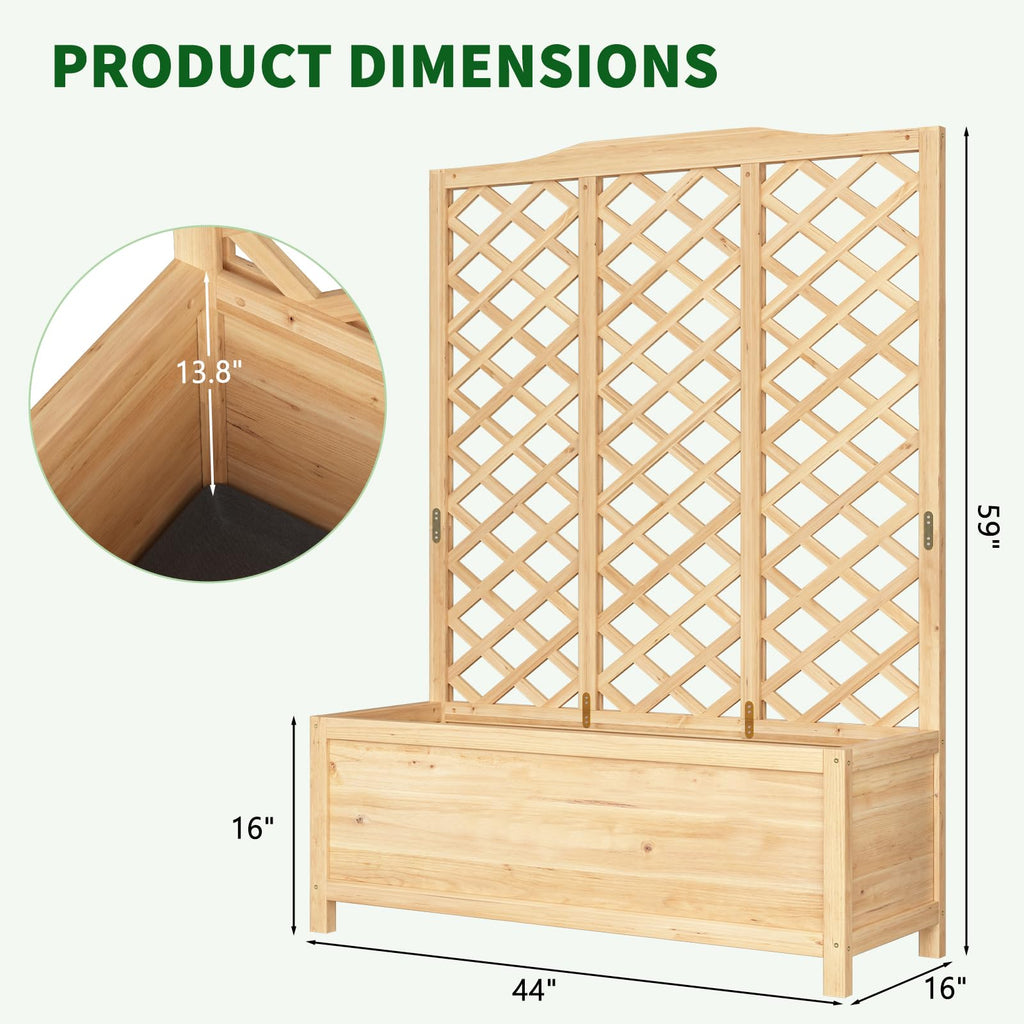 UrGROWA Wooden Raised Garden Bed with Trellis, Freestanding Planter Box with Drainage for Vines Climbing Plants Flowers Herbs, Elevated Gardening Planter for Backyard Balcony Patio