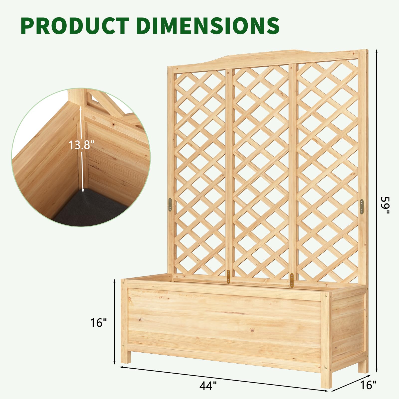 UrGROWA Wooden Raised Garden Bed with Trellis, Freestanding Planter Box with Drainage for Vines Climbing Plants Flowers Herbs, Elevated Gardening Planter for Backyard Balcony Patio