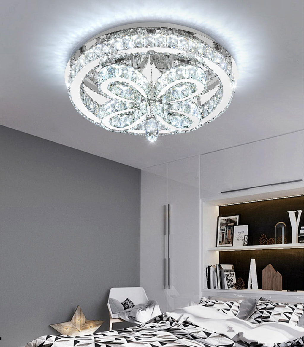 dolria Modern Crystal Chandelier LED 2-Tier Flush Mount Ceiling Lighting Dimmable Pendant Light for Living Room Bedroom Dining Room Entryway Hallway