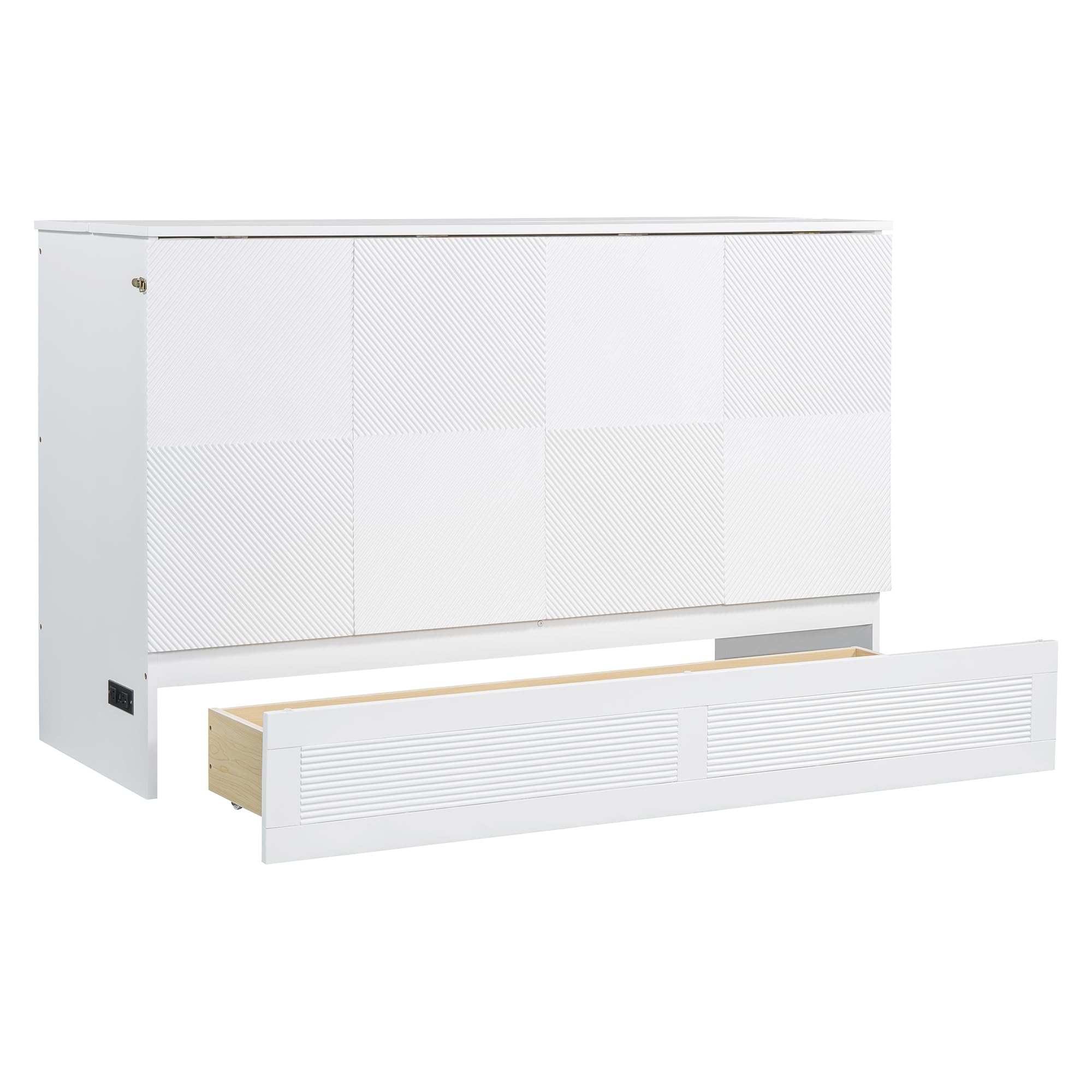 PVWIIK Queen Size Murphy Bed with Drawer for Bedroom/Living Room/Small Space,Cabinet Bed Frame/Space Saving Design, No Box Spring Needed,White