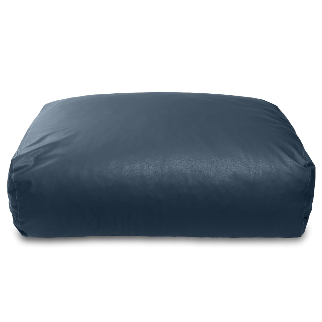 Atrium Collection Lino Ottoman - Oversized Large Couch Ottoman & Foam-Filled Lounger - Faux Leather - Oxford Blue