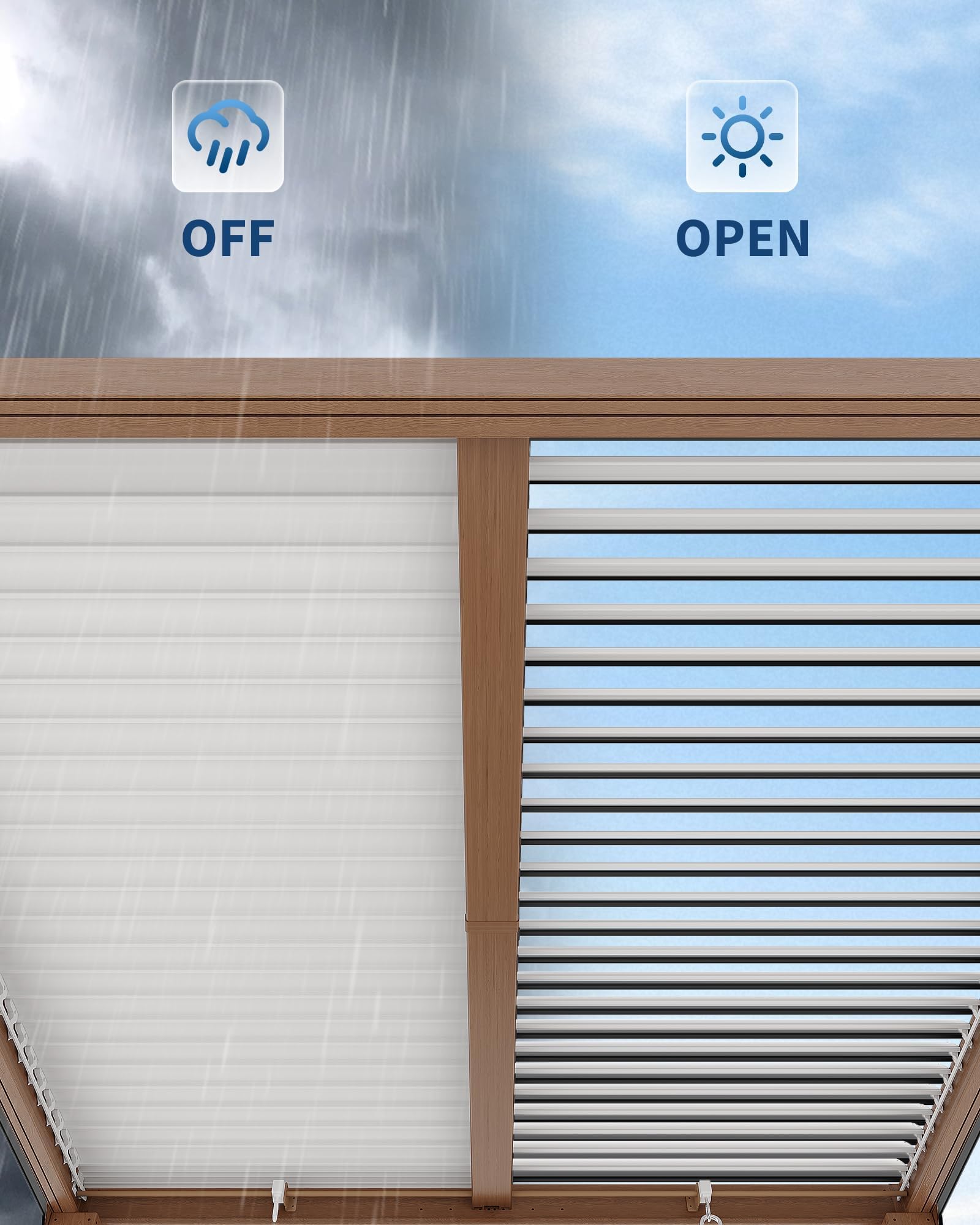 10x10FT Louvered Pergola, Modern Style Outdoor Pergola with Adjustable Louvered Roof, Reinforced Aluminum Frame, Integrated Drainage System, Hardtop Gazebo for Patio, Deck, Wood Grain
