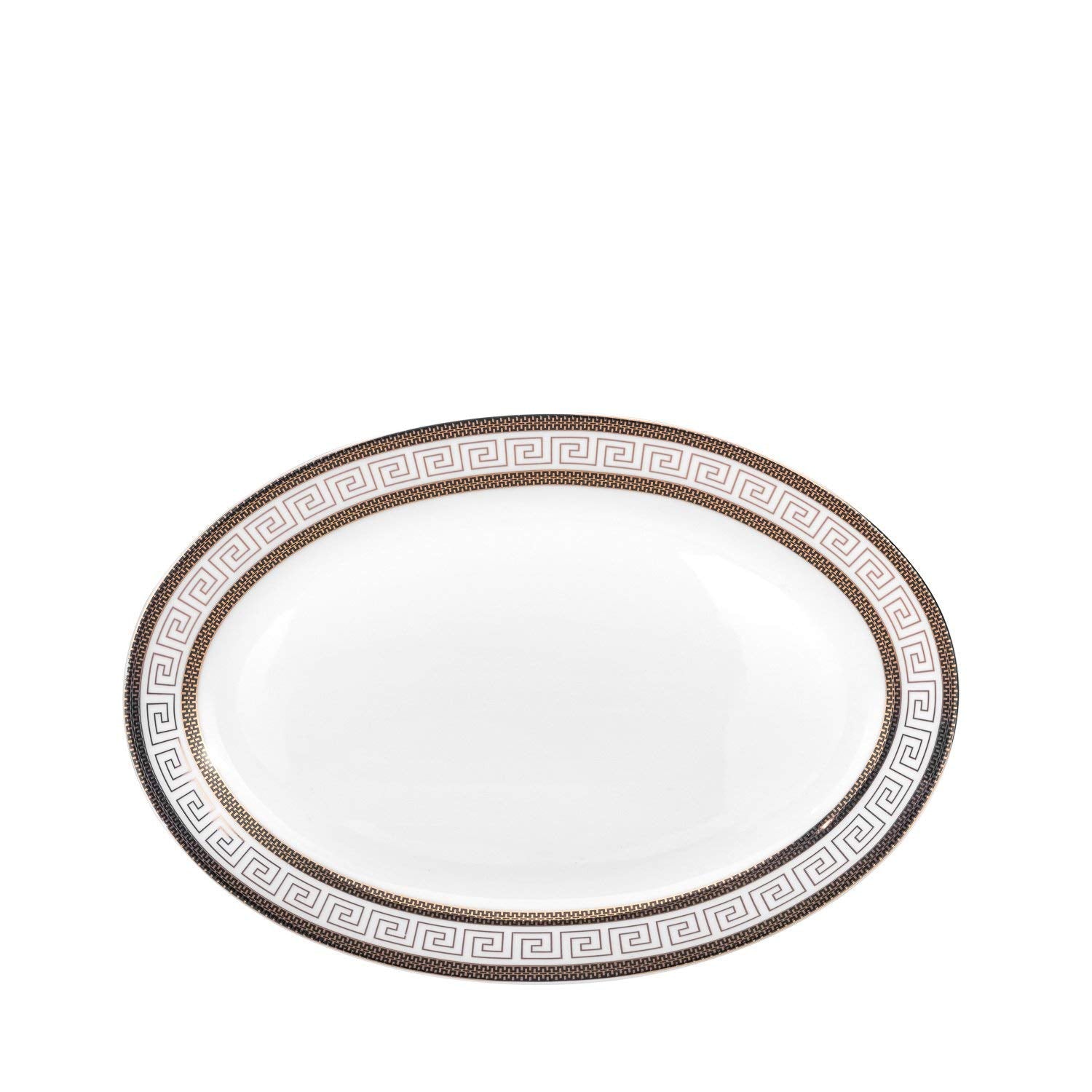 Euro Porcelain 57-pc Banquet Dinnerware Set, Luxury Tableware Dining Service for 8 (Greek Key Dark)