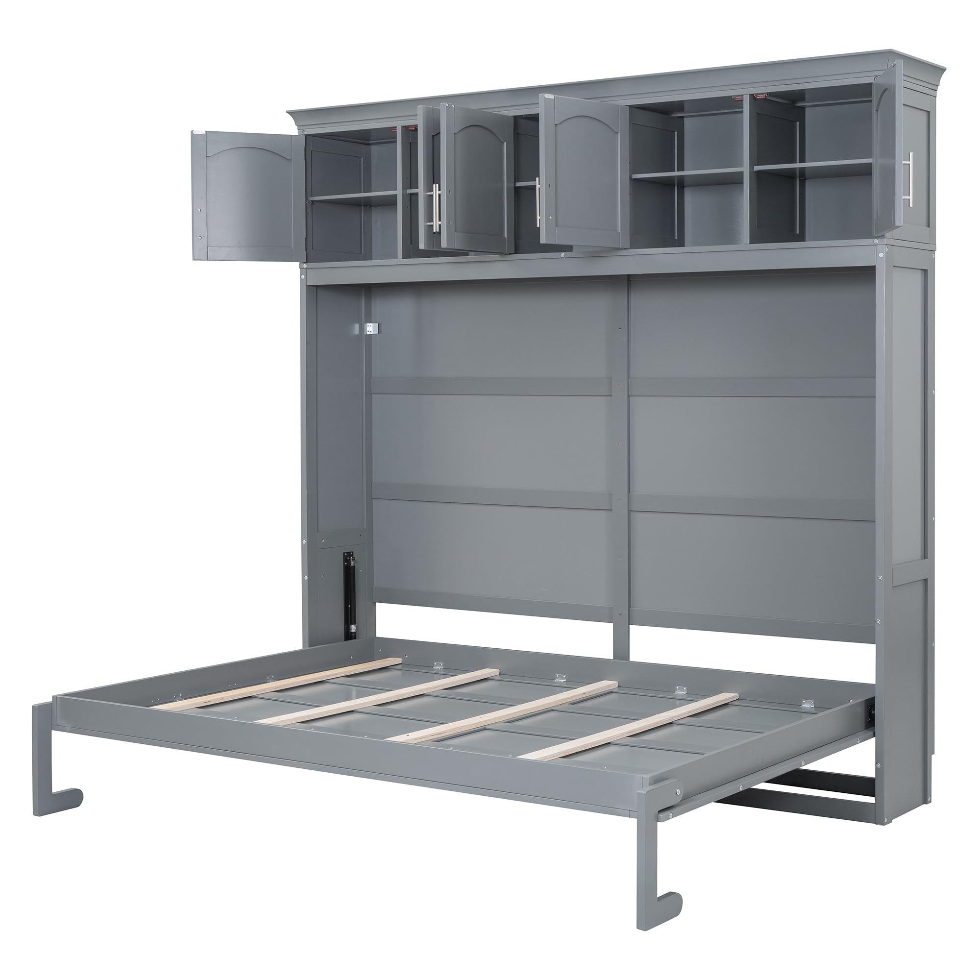 Favfurish Full Size Murphy Bed Wall Bed with Top Cabinets,Hidden Platform Bed Chest W/Wood Slats Support,Space-Saving,Easy Assembly,for Bedroom,Guest Room,Home,Office,Gray
