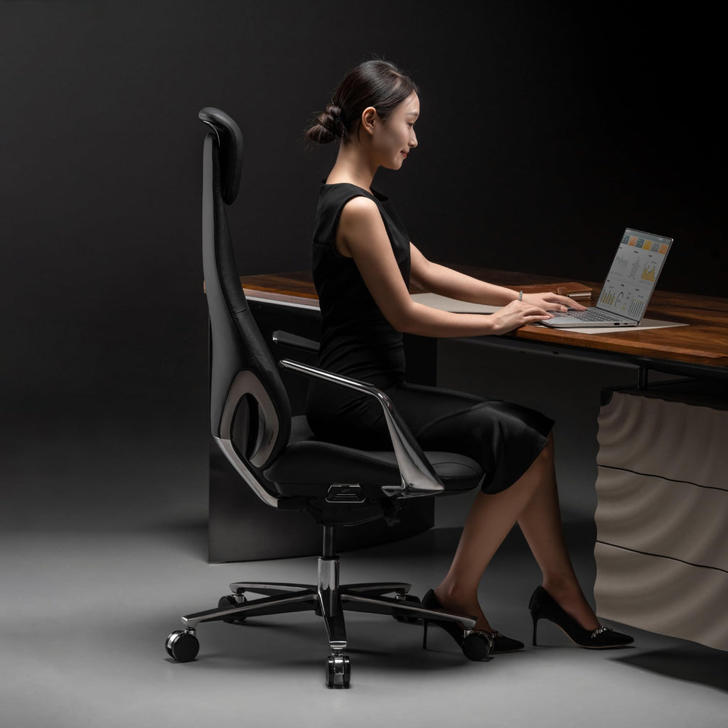 TOMU Black Genuine Leather Executive Office Chair, Real Top Grain Leather Office Chair with High Back, Comfy and Modern for Executive Luxury Desk, Ergonomic with Adjustable Height,Reclining (Black)