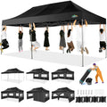 COBIZI 10x20 Heavy Duty Pop up Canopy Tent with 6 sidewalls Easy Up Commercial Outdoor Wedding Party Tents for Parties All Season Wind & Waterproof Gazebo Roller Bag, Black(Frame Thickened)