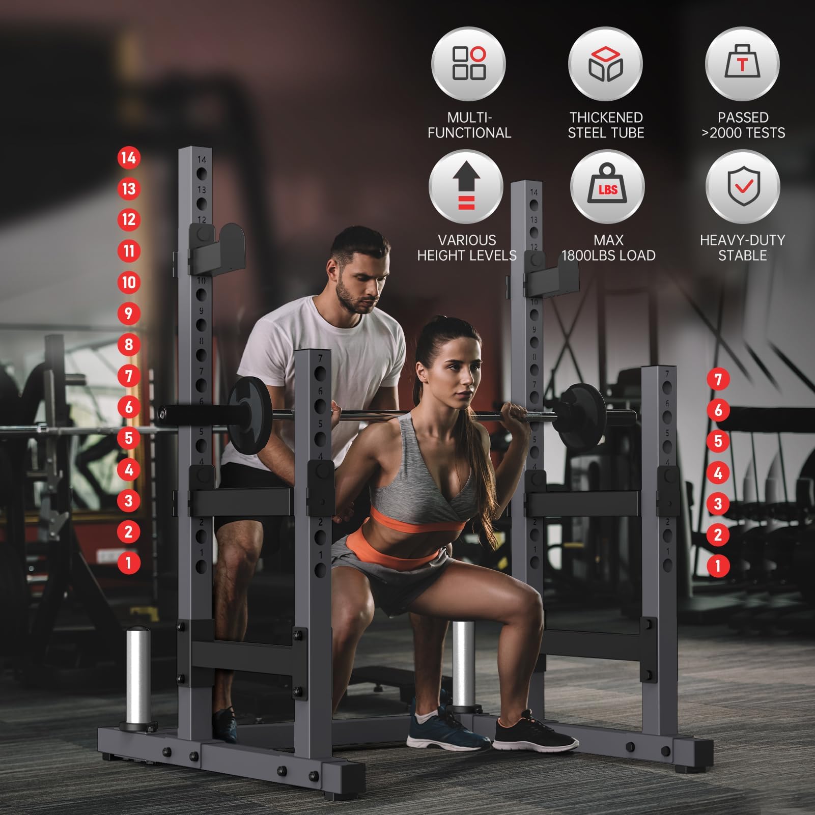 PASYOU Adjustable Squat Power Rack, Multifunction Squat Rack Heavy-Duty Stand, Weight Rack Stand, Push Up Strength Training Dumbbell Rack for Home Gym Equipment, Weight Benches, Max Load 1800 LBS