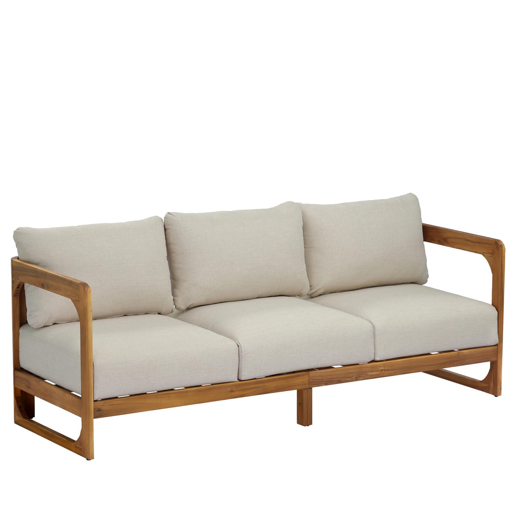 Christopher Knight Home Daria Acacia Wood Outdoor 3 Seater Sofa Set with Cushion, Solid Wood Patio Sofa with Removable Cushion, Comfy Lounge Sofa for Patio Furniture Set, Teak+Beige