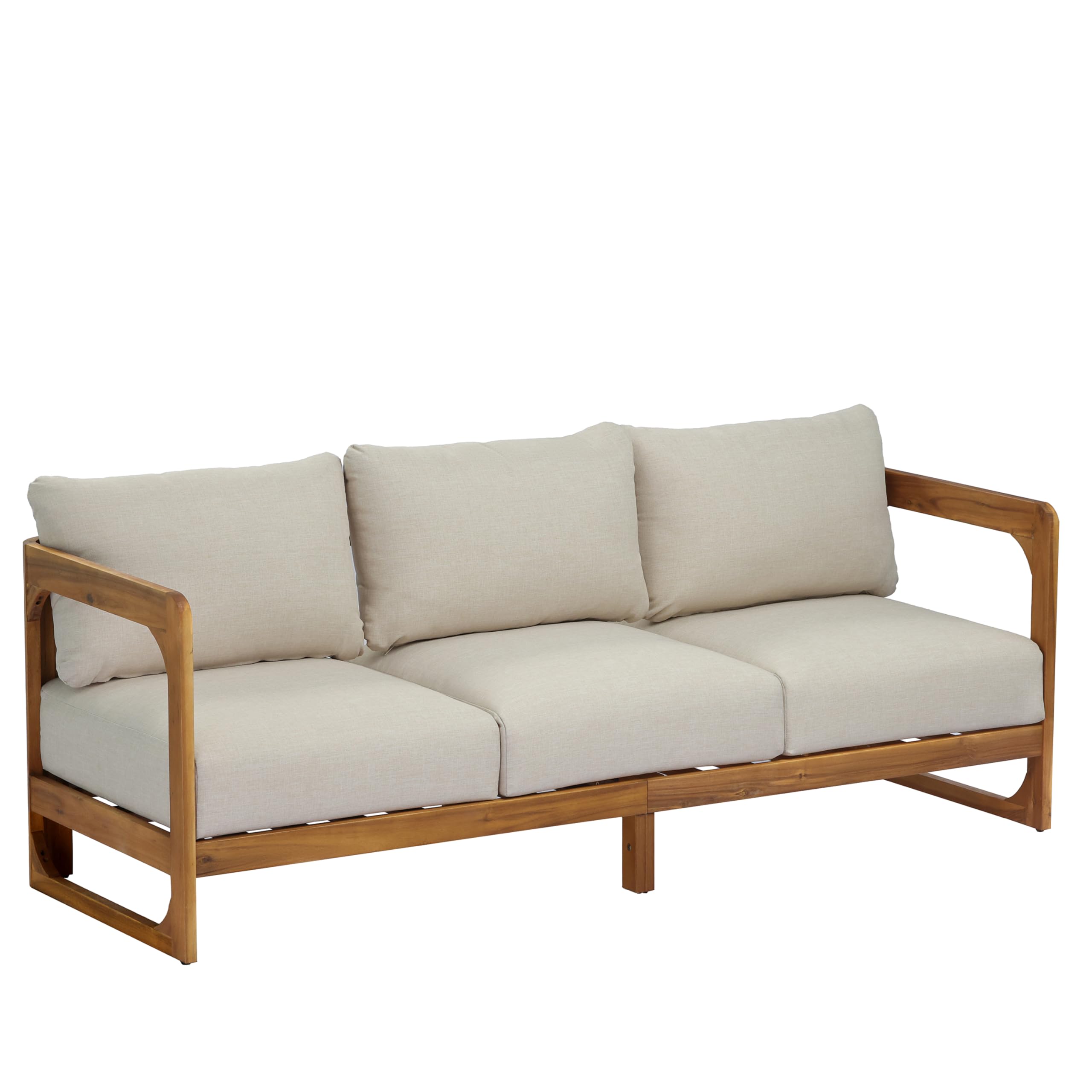Christopher Knight Home Daria Acacia Wood Outdoor 3 Seater Sofa Set with Cushion, Solid Wood Patio Sofa with Removable Cushion, Comfy Lounge Sofa for Patio Furniture Set, Teak+Beige