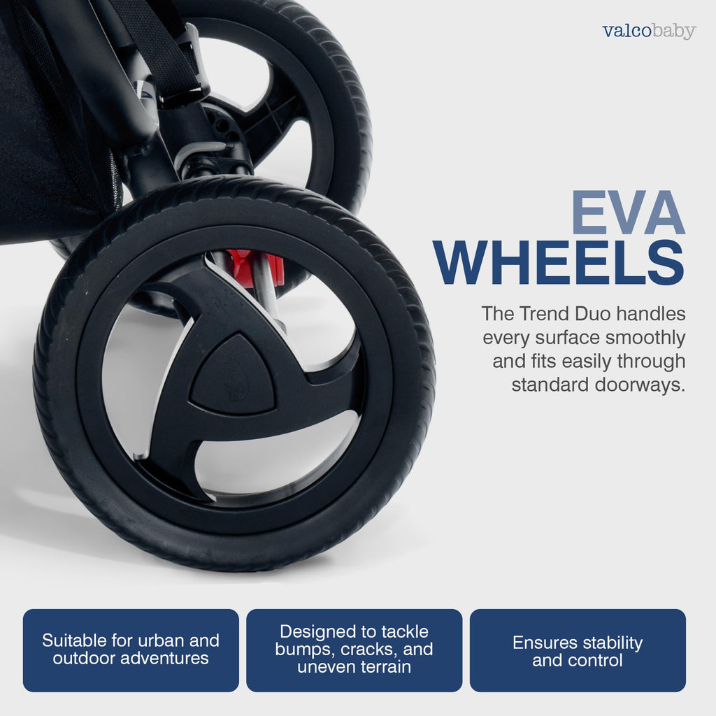Valco Baby Trend Duo Light Weight Side by Side Double Stroller 2025 (Denim Blue) - Easy and Compact fold, Multi-Position Recline, Large Canopy, Independent Twin Vents and More - Luxurious Twin Pram