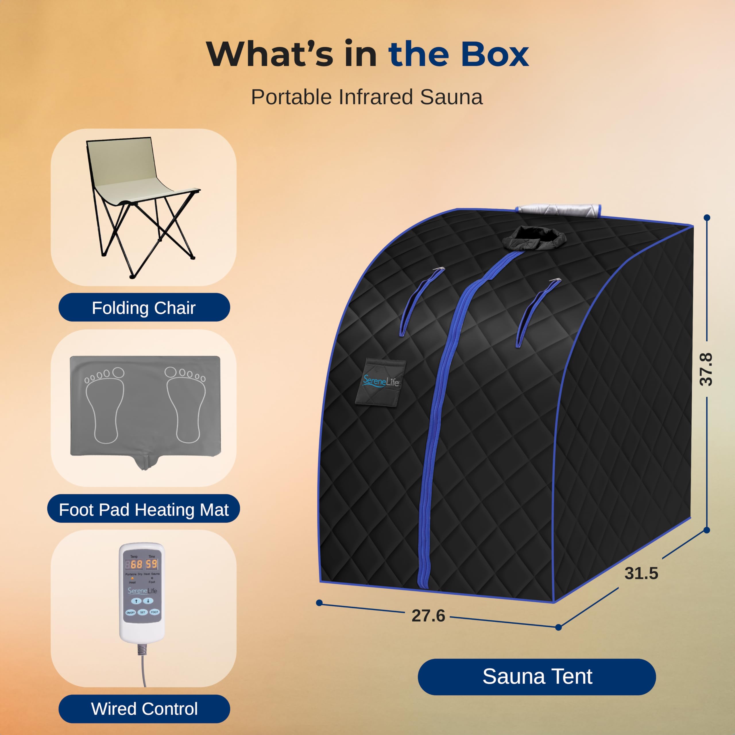 SereneLife Compact & Portable Infrared Steam Sauna, Personal Spa Style Sauna for at-Home Relaxation and Rejuvenation, Easy Access Sit-in Design, Foldable Chair, Energy Efficient, Foot Pad Heating Mat