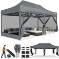 COBIZI 10x20 Canopy Tent, Heavy Duty Pop up Canopy with Sidewalls, Waterproof Easy Setup Canopy with Mosquito Netting, Outdoor Instant Screen Tents for Parties, Wedding with Roller Bag, Gray