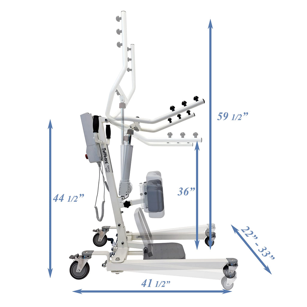 Tuffcare Stand Up Electric Patient Lift - Sit to Stand, Standing Lift, Rhino Lift with Manual Low Base - with Standing Sling (Medium) and Buttock Strap, 380 lb. Weight Capacity