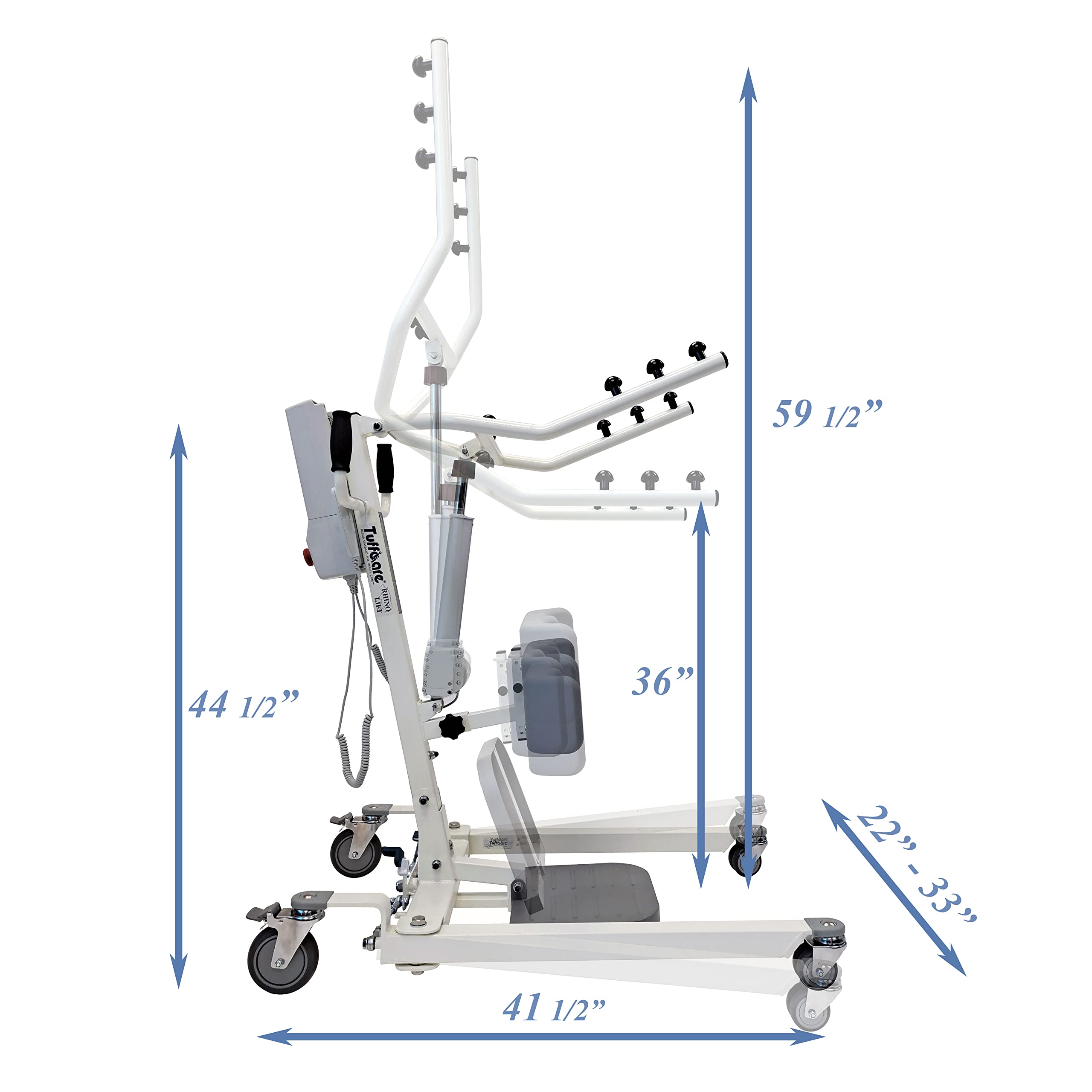 Tuffcare Stand Up Electric Patient Lift - Sit to Stand, Standing Lift, Rhino Lift with Manual Low Base - with Standing Sling (Medium) and Buttock Strap, 380 lb. Weight Capacity