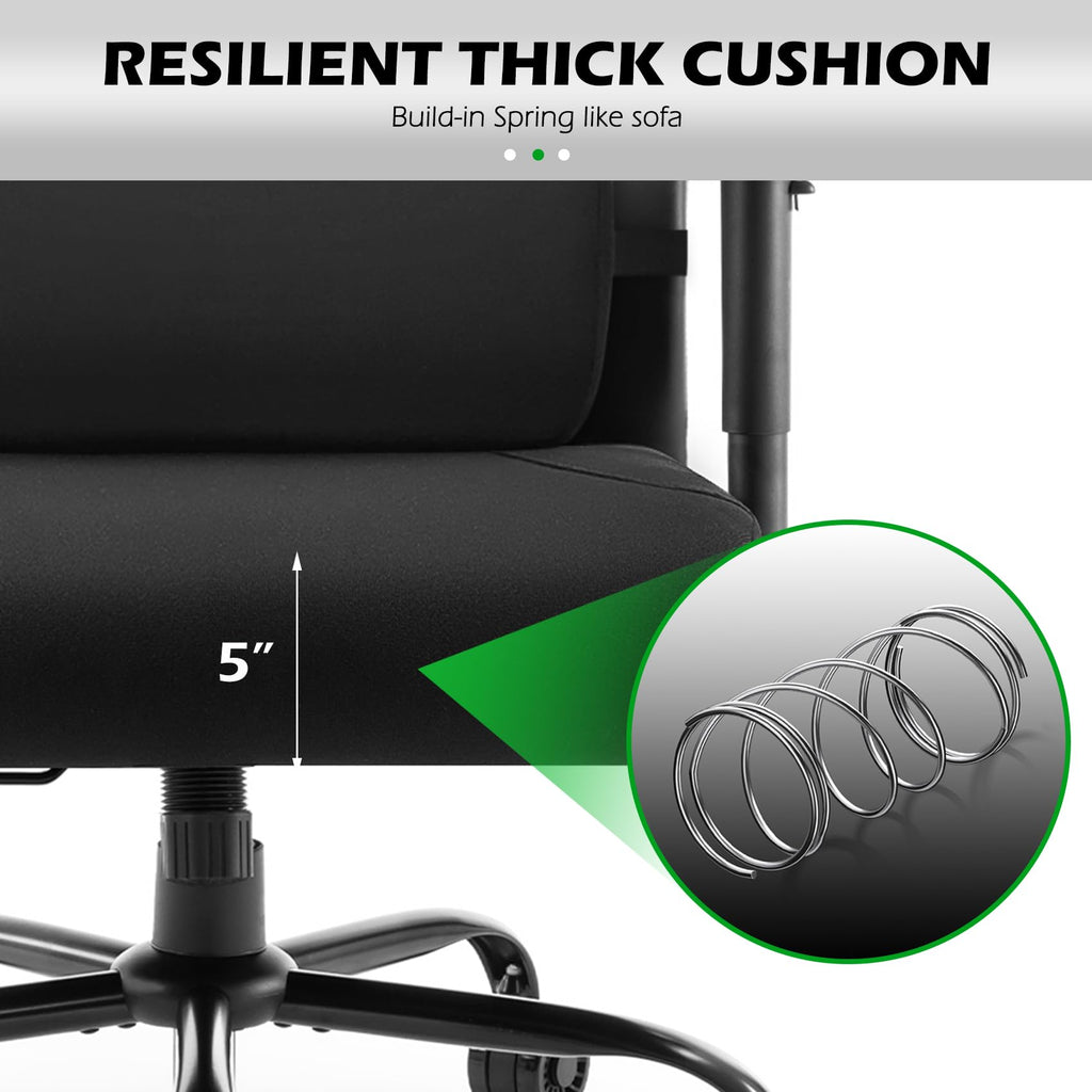 WUDOYO Extra Wide Seat Office Chair for Big and Tall 500lbs, with High Back Adjustable Headrest Lumbar Support Arms Wheels Heavy Duty (Breathable Fabric Seat)