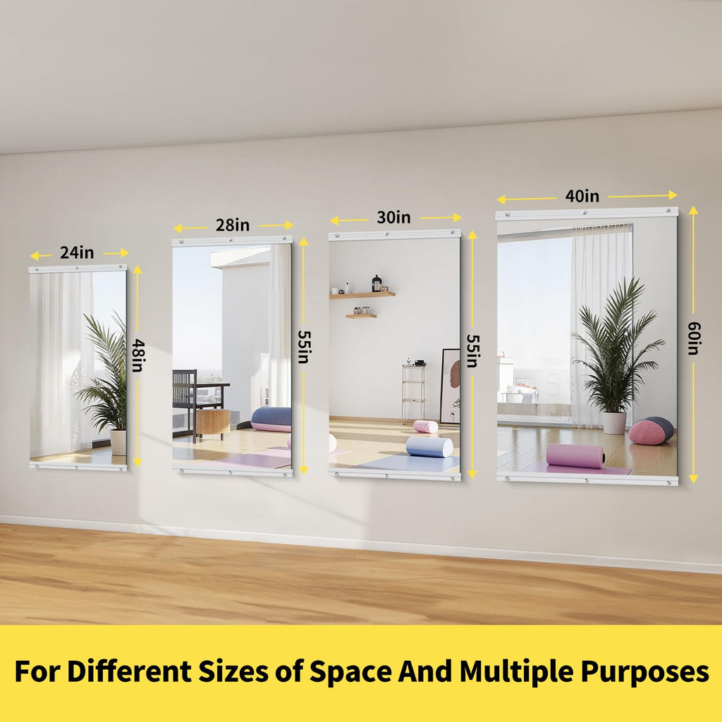 InfiniGlass Home Gym Mirror - 55x28 Inch, 3PCS Frameless Tempered Glass Full Body Mirror for Wall Mount - Ideal for Yoga, Workout, Bedroom, Dance Studio (Silver)
