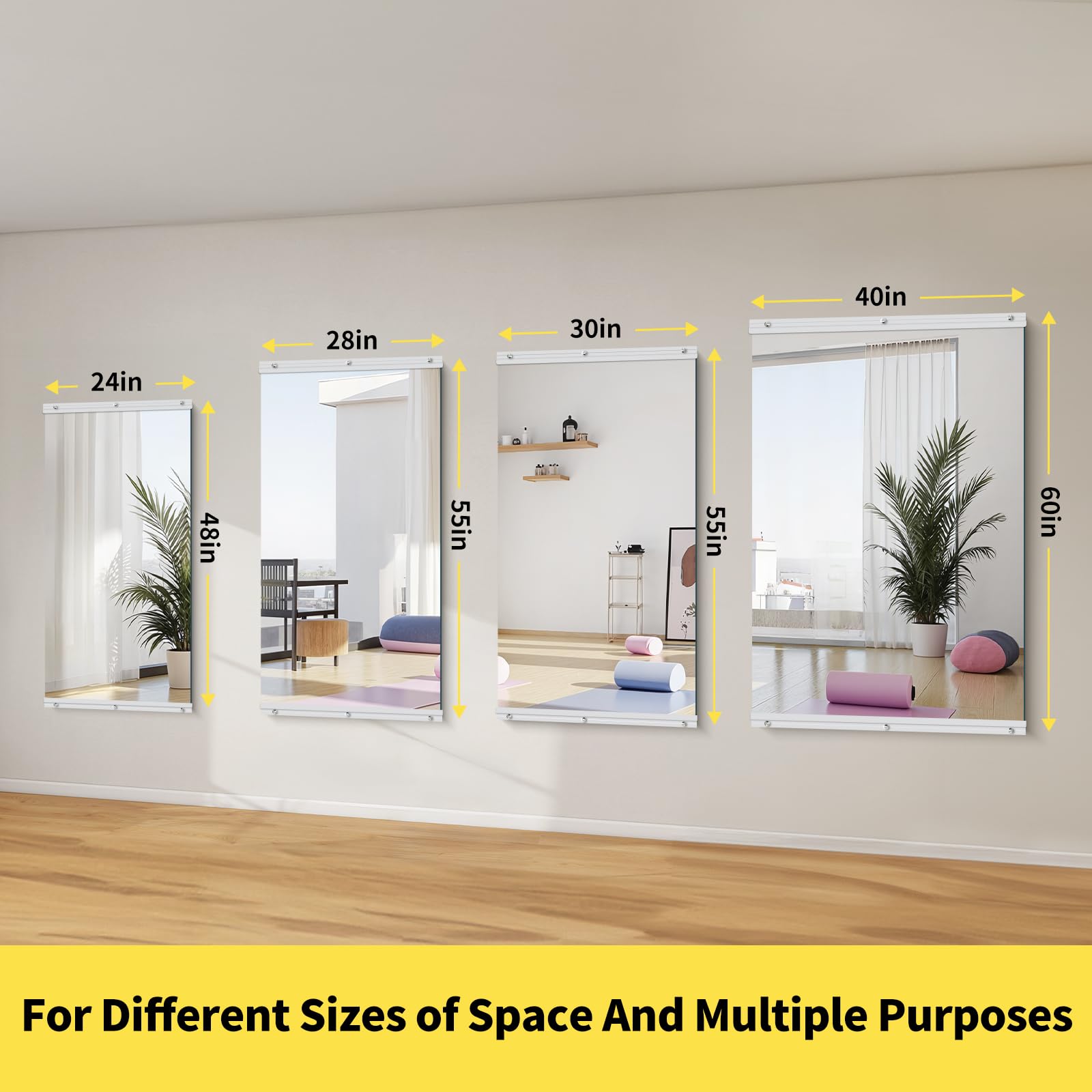 InfiniGlass Home Gym Mirror - 55x28 Inch, 3PCS Frameless Tempered Glass Full Body Mirror for Wall Mount - Ideal for Yoga, Workout, Bedroom, Dance Studio (Silver)
