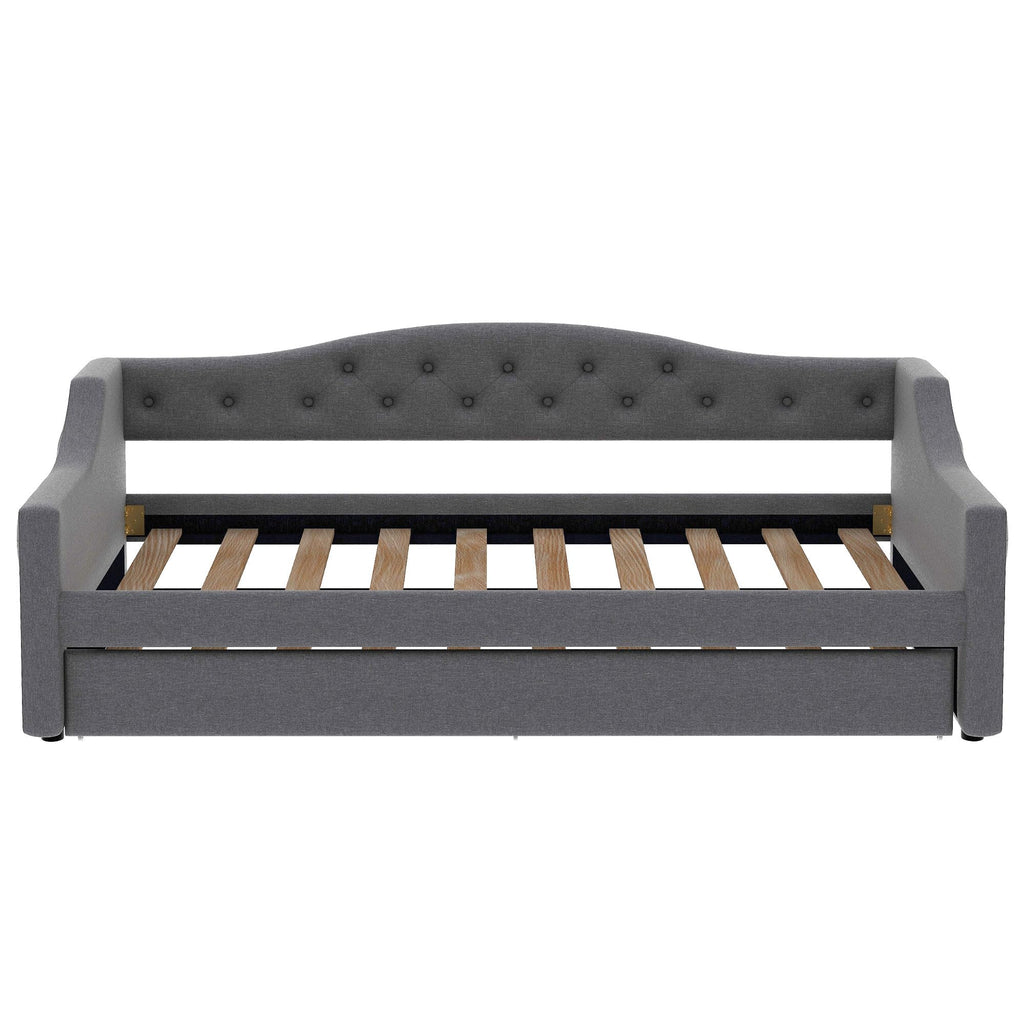 DNYN Twin XL Upholstered Daybed with Trundle(Twin) for Kids,Adults,Solid Wood Bedframe w/Led & Fabric Backrest Design,No Box Spring Needed & Easy Assembly, Gray
