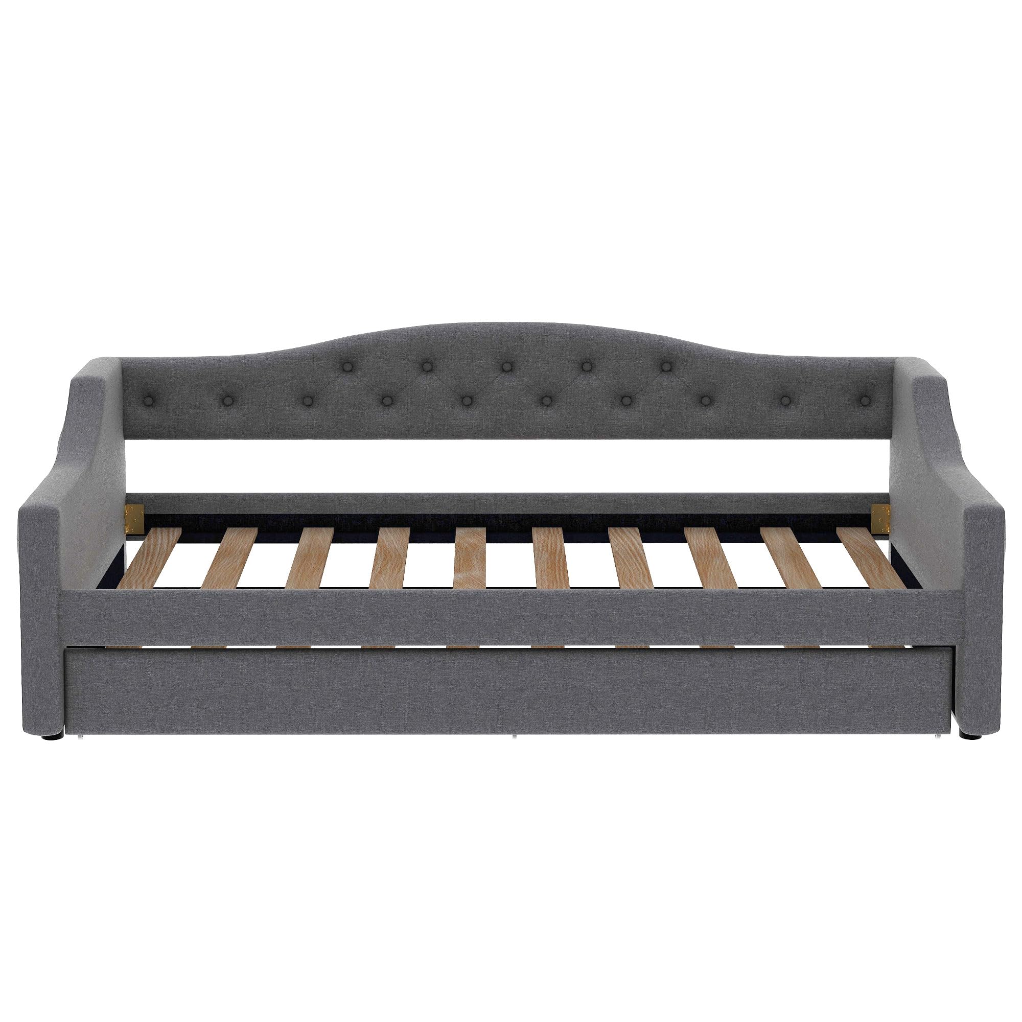 DNYN Twin XL Upholstered Daybed with Trundle(Twin) for Kids,Adults,Solid Wood Bedframe w/Led & Fabric Backrest Design,No Box Spring Needed & Easy Assembly, Gray