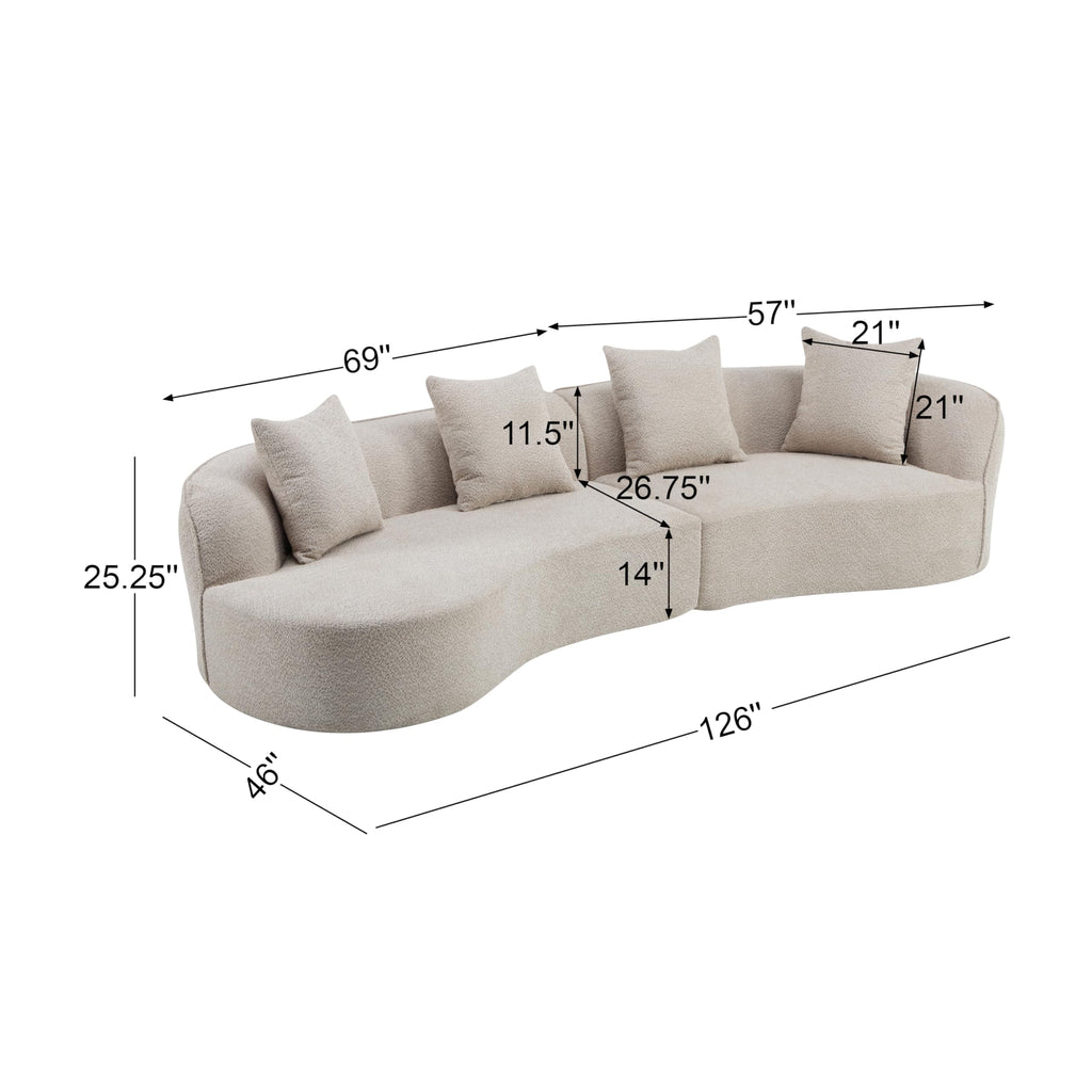 Merax 126 Inch Curved Sectional Sofa, Oversized 5-Seater Modern L-Shape Couch with 4 Pillows, Modular Velvet Fabric Sofa for Large Living Room, Almond