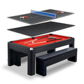 Hathaway Park Avenue 7 Ft Pool Table Combo Set with Benches and Complete Game Accessories - Billiard Table with Ping Pong and Dining Top - Engineered Wood Frame, Black Finish, Red Felt