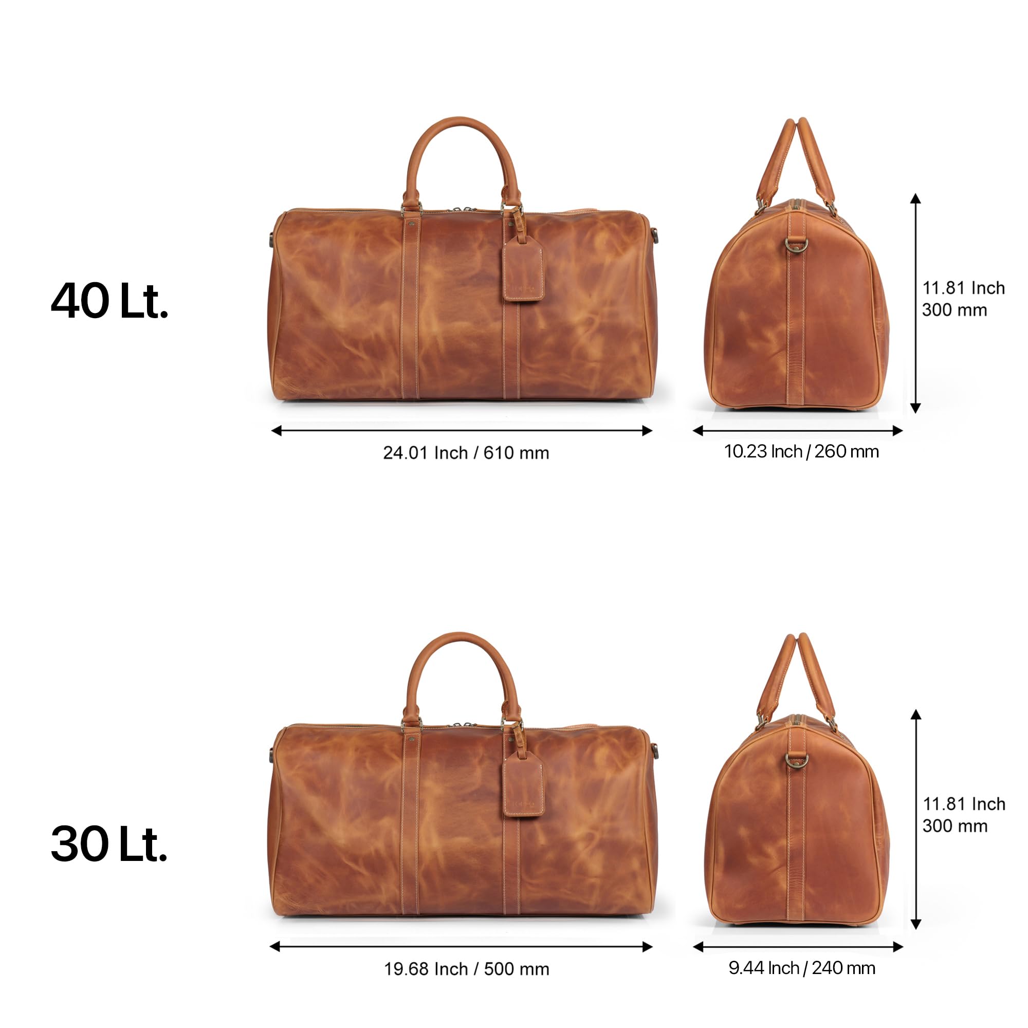Londo Genuine Top Grain Leather Duffle Bag - Vintage Retro Travel Bag Overnight Weekender Bag Carry on Luggage Bag with Adjustable Shoulder Strap & Interior Pocket - Stylish Gym Bag for Men & Women