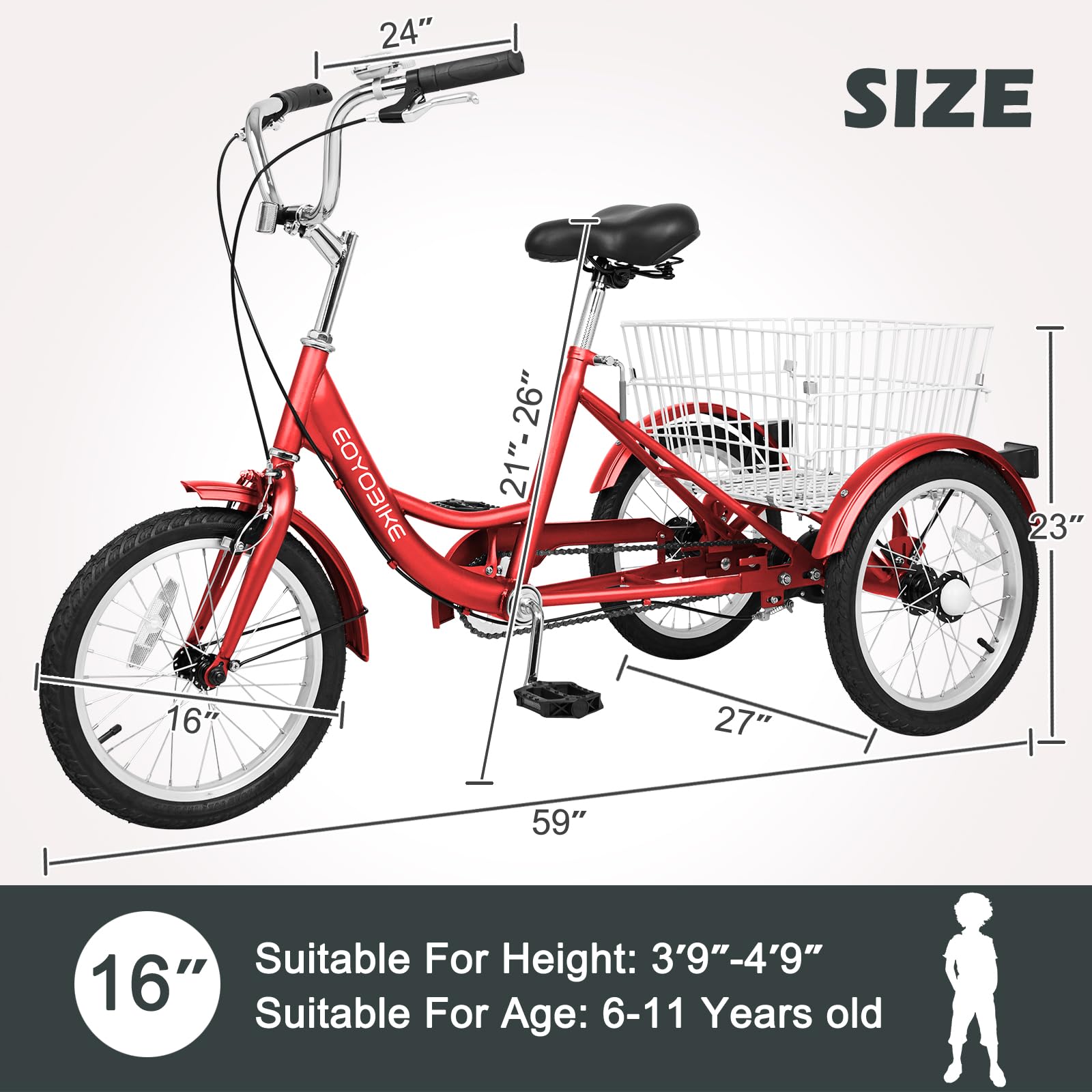 H&ZT Adult Tricycle, 3 Wheeled Bike, Trike Cruiser Bike, with 7-Speed Gear, Parking Brake Handle, Low Step, Large Rear Basket, Elderly Friendly, for Men, Women, and Teens