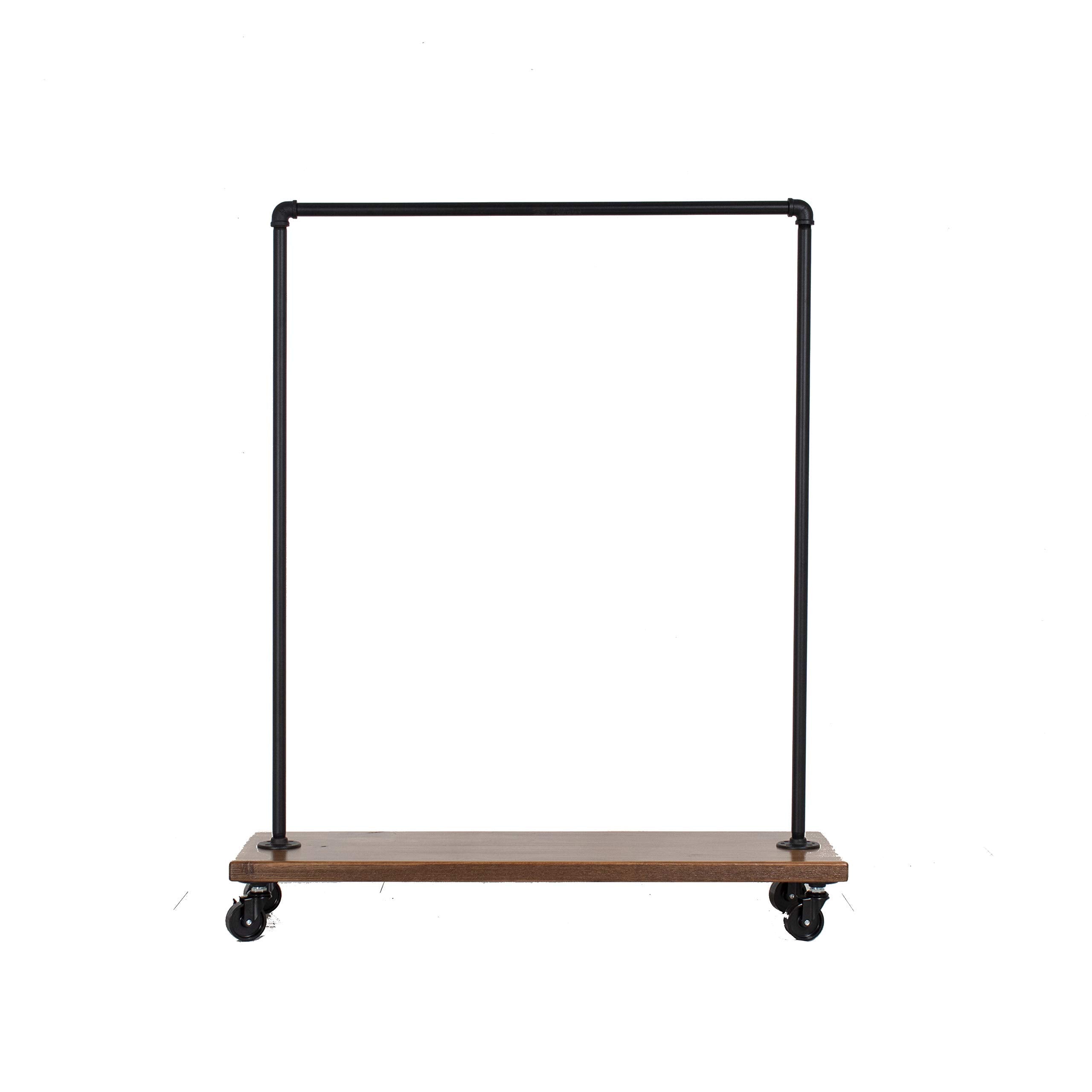 Industrial Pipe Rolling Clothing Rack with Solid Wood Shelf on Wheels by William Robert's Vintage