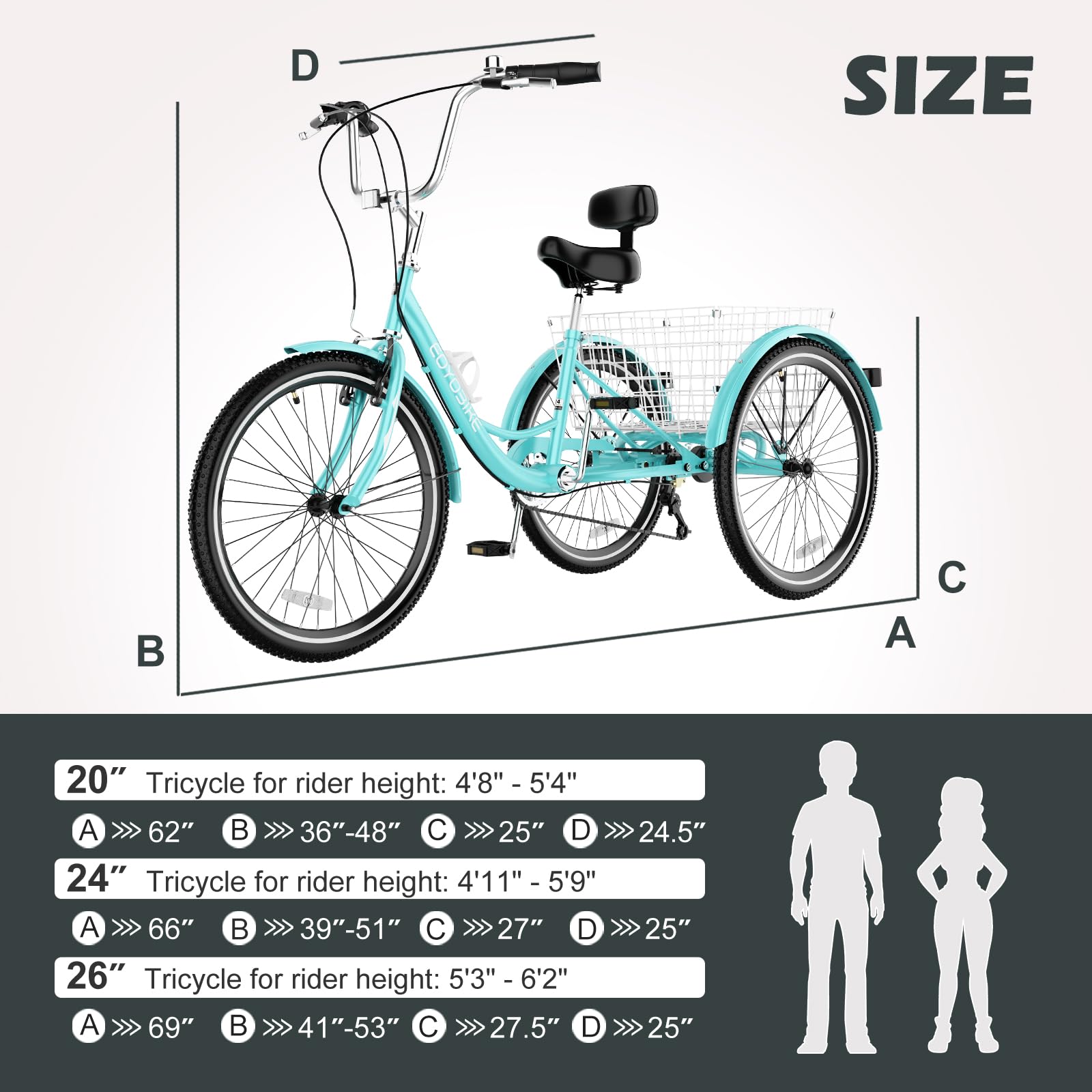 H&ZT Adult Tricycle, 3 Wheeled Bike, Trike Cruiser Bike, with 7-Speed Gear, Parking Brake Handle, Low Step, Large Rear Basket, Elderly Friendly, for Men, Women, and Teens