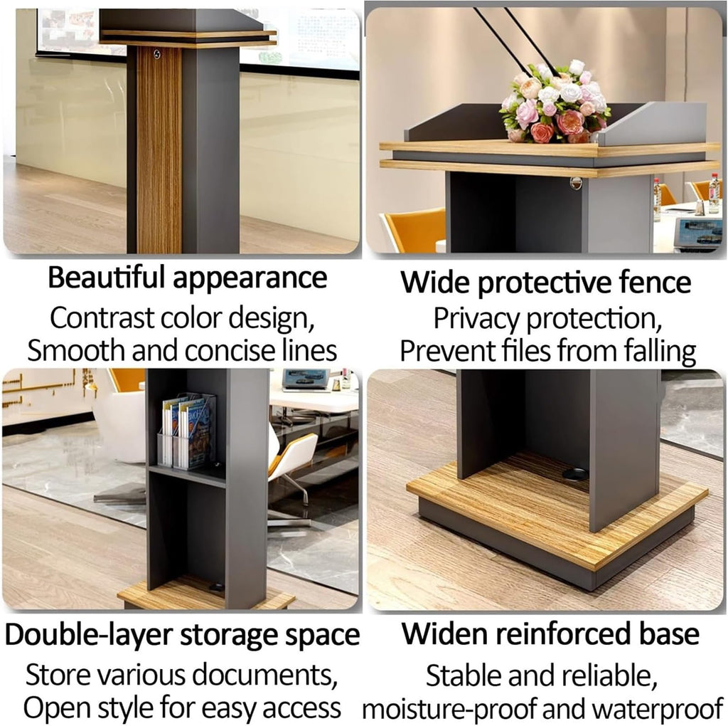 Wooden Podium Stand, Portable Modern Lectern & Hostess Stand, Multi-Function Church Pulpit Reading Desk, Ideal for Concerts, Schools, Offices & Stages