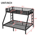 Bellemave Metal Twin XL Over Queen Bunk Bed with High Guardrail & Under-Bed Storage, Heavy Duty Bunk Beds Frame with 2 Side Ladders, Twin Over Queen Bunk Bed for Adults, No Box Spring Needed, Black
