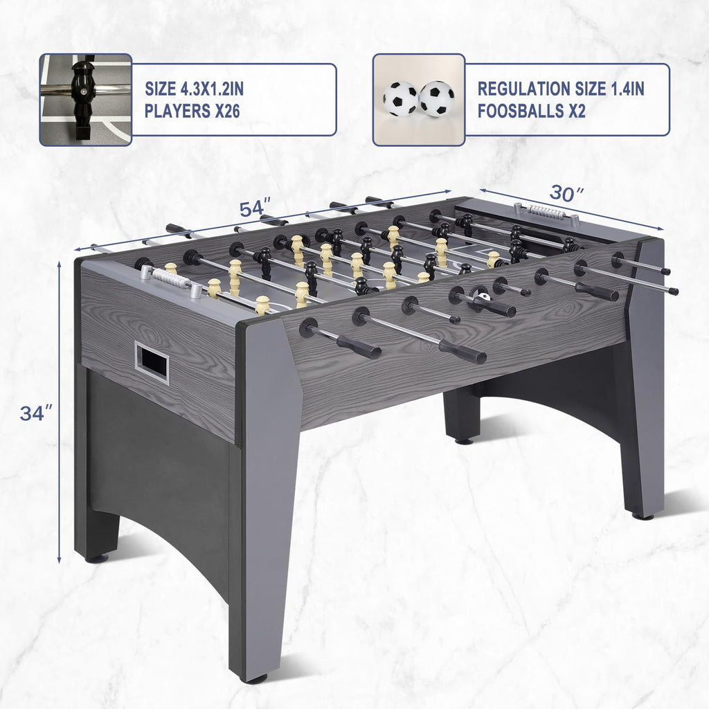RAYKEEP Full Size Foosball Table, 54" Competition Soccer Table for Adults & Kids, Heavy-Duty Indoor Arcade Table for Game Rooms & Parties (Grey-54inch)