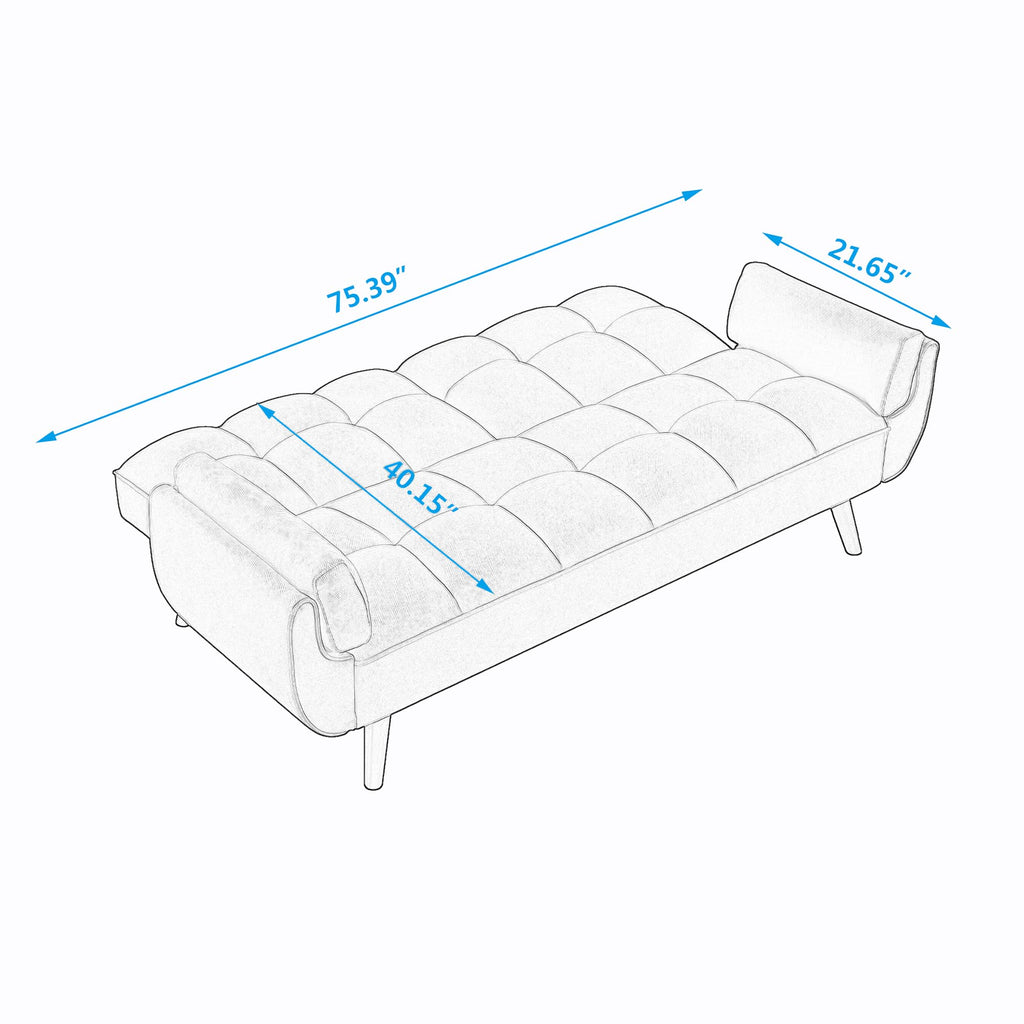ERYE 75-Inch Upholstered Futon Sofabed for Bedroom Living Room, Modern Linen Tufted Convertible Futon Loveseat Sleeper Sofa Bed with Adjustable Backrest and Pillows