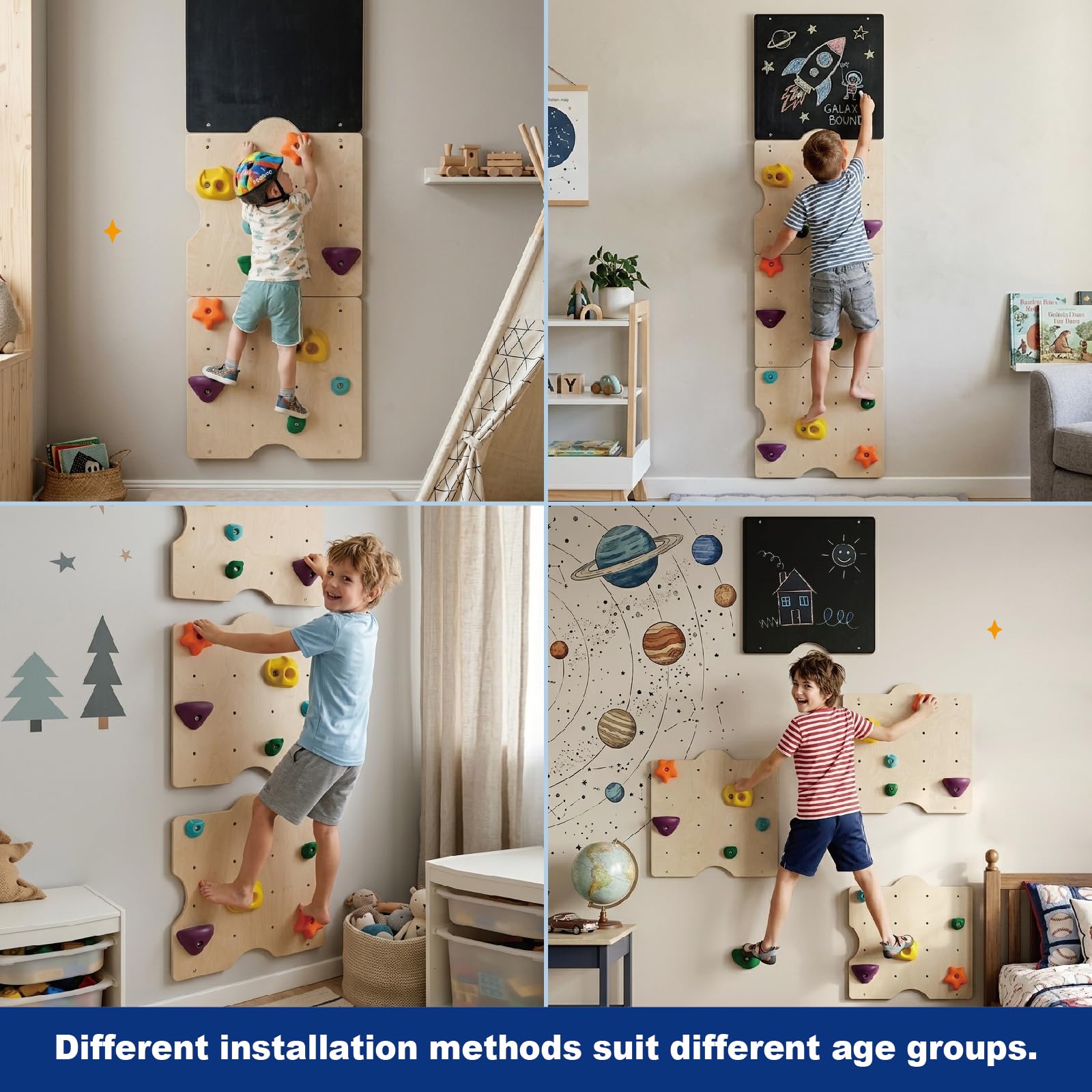 kidi house Rock Climbing Wall for Kids with 15 Rock Climbing Holds – Wooden Kids Indoor Climbing Wall with Drawing Blackboard, Pre-Drilled Nuts, Home Gym Kids Playroom Montessori Rock Wall Panel