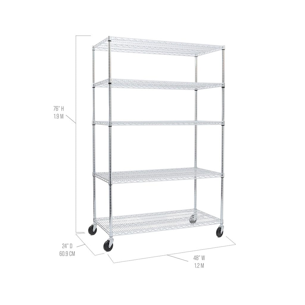 Seville Classics UltraDurable Heavy Duty NSF Solid Steel Wire Rack Storage Unit Organizer for Garage, Warehouse, Office, Restaurant, Classroom, Kitchen, 5-Tier Shelving, 48" W x 24" D